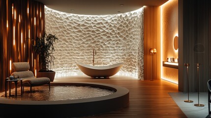 Chic interior design modern showroom sculptural lighting textured walls luxury finishes immersive brand experience