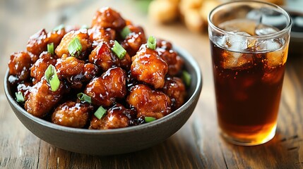 A gourmet twist on General Tso's Chicken, plated elegantly with microgreens and a drizzle of chili oil for added heat