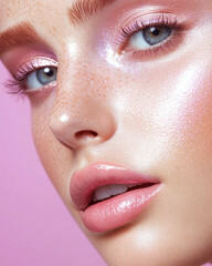 Naklejka premium Radiant Beauty: Close-up Portrait with Stunning Makeup