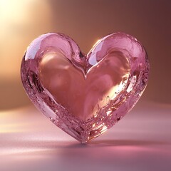 A beautiful pink heart made of transparent glistening glass