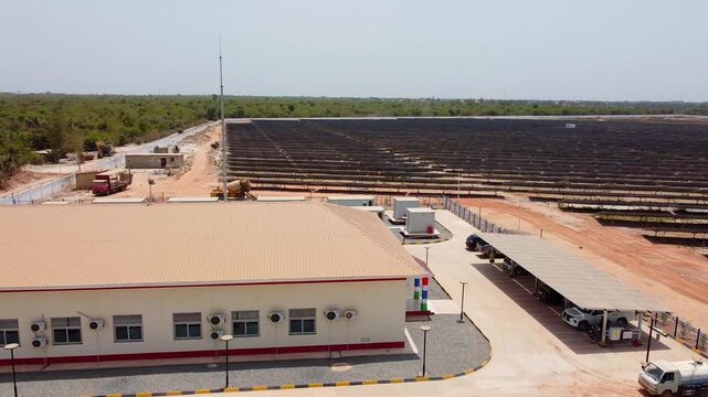 Lightning arresters in Jambur photovoltaic plant, Gambia. Aerial