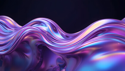 Abstract fluid holographic iridescent wave in deep purple with flowing curves.