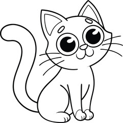 Cute Cat Line Art Vector – Adorable Kitten Outline Illustration