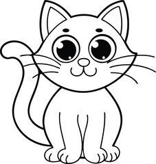 Cute Cartoon Kitten Line Art Vector – Adorable Cat Outline Drawing