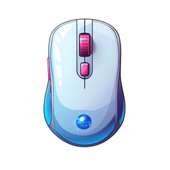 Stylized computer mouse illustration with vibrant pink and blue accents, isolated ,on transparent ,background