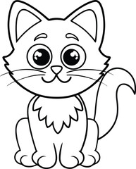 Cute Cartoon Cat Line Art Vector Illustration for Coloring Page and Kids Design