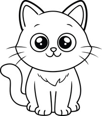 Cute Kitten Line Art Vector – Adorable Cat Outline Illustration