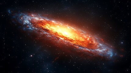 Obraz premium Fiery orange and blue spiral galaxy in dark space.