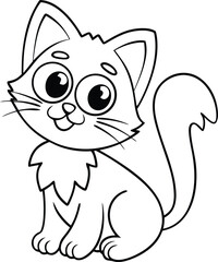 Cute Cartoon Kitten Line Art Vector Illustration for Coloring and Kids Activities