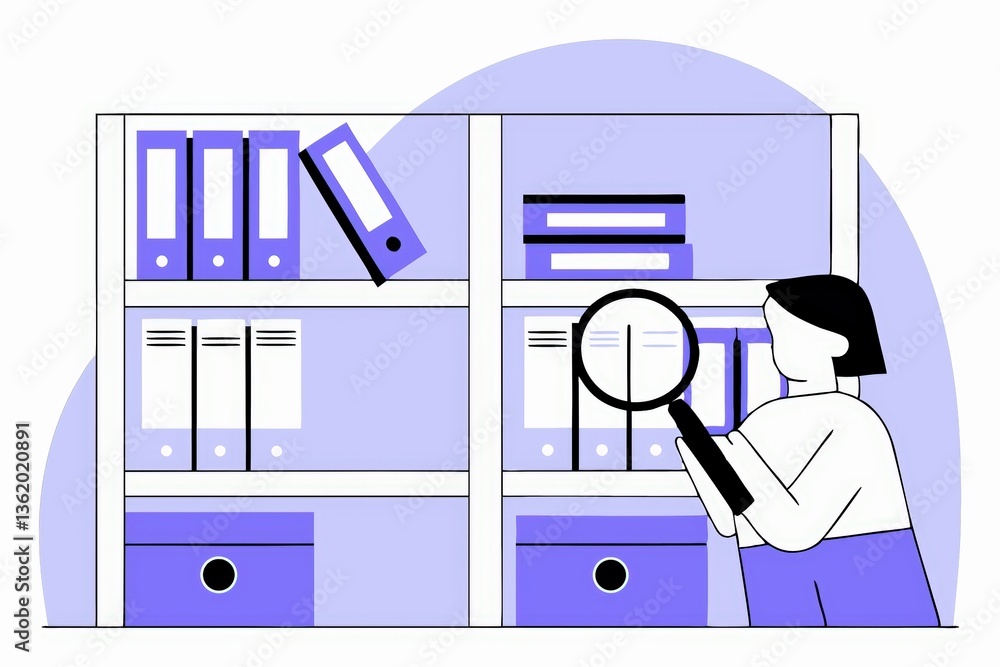 Aufkleber a person organizes and searches through files on a shelf, emphasizing organization and productivity 