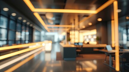 Fototapeta premium Abstract blurred interior showcases modern office space illumination