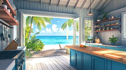 Fototapeta premium Tropical Beachfront Kitchen: Island Dream Escape