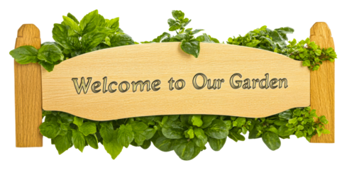 Gardening welcome sign backyard decorative signage greenery isolated on transparent background