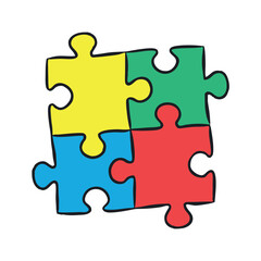 Vector Puzzle Pieces Icon Set, Black and White and Colorful Designs for Teamwork, Problem Solving, and Connection