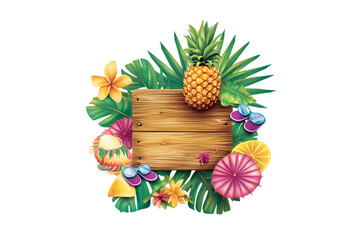 Tropical Summer Wooden Sign Pineapple Flowers Sunglasses Lemon,