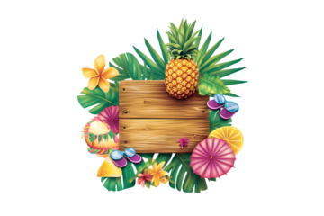 Tropical Summer Wooden Sign Pineapple Flowers Sunglasses Lemon,