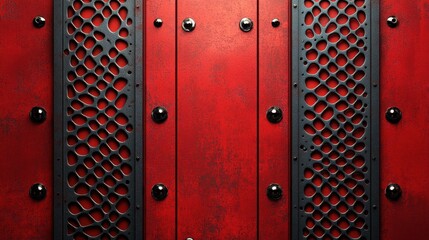 ## Riveted Metal Texture Red painted metal panel with bolted grille and surface imperfections. Use as background for industrial, design, or mechanical themes.