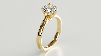 Beautiful gold engagement ring with a diamond on white background.
