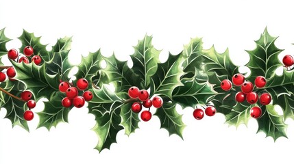 Obraz premium Christmas Garland Design with Holly and Berries illustration