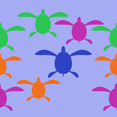 Horizontal arrangement  colored turtle. Hand drawn.