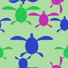 Sseamless doodle  colored turtle. Hand drawn.