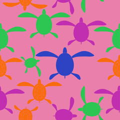 Seamless composition colored turtle. Hand drawn.