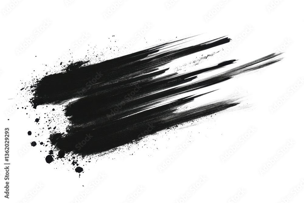 Poster dynamic black brush strokes abstract background digital minimalist isolated on transparent backgroun