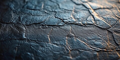 Abstract Close-Up of Black Leather Surface Capturing Unique Patterns and Details