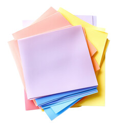 Colorful stack of paper sheets arranged in various pastel shades isolated on transparent background, cutout png