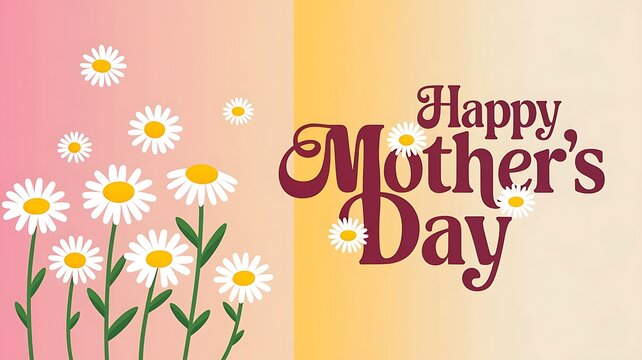 Cheerful Mother's Day Card with Daisies and Vibrant Purple Script