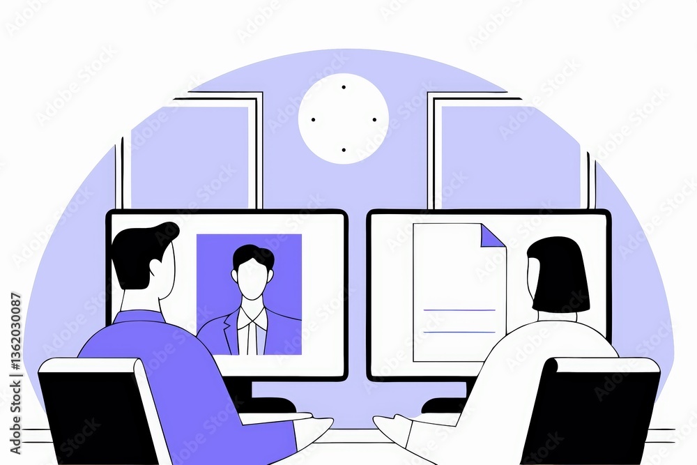 Aufkleber two individuals are engaged in a virtual meeting, with one displaying a profile picture on their scr