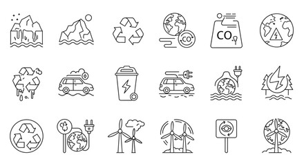 Fototapeta premium Set of line icons related to environmental problems and solutions