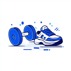 Athletic shoes and a dumbbell create an energetic atmosphere for fitness activities