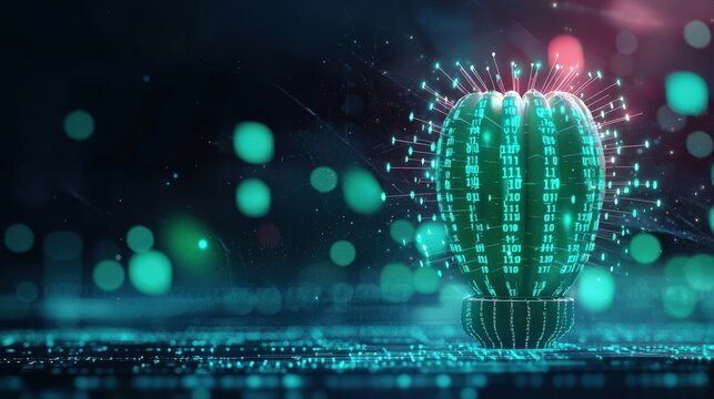 Cactus with binary code spines representing cybersecurity