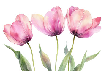 Fototapeta premium Blooming pink tulips floral botanical nature isolated on transparent background