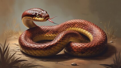 Fototapeta premium Close up of a red rat snake with detailed scales in a natural setting copperhead