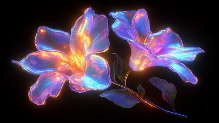 Naklejka premium Chrome liquid Sakura cherry blossom flower. 3D render, modern design. Isolated holographic futuristic floral icon. Y2K, brutalism retro futurism concept.