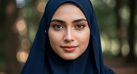 Woman wearing hijab soft light outdoor portrait. AI Generated