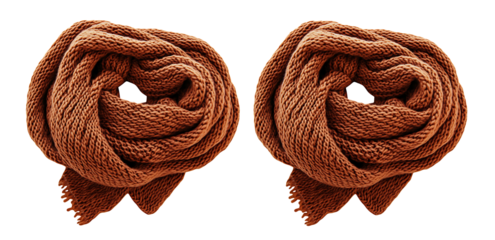 Knitted Brown Scarf Isolated on White Background – Warm Winter Clothing Accessory