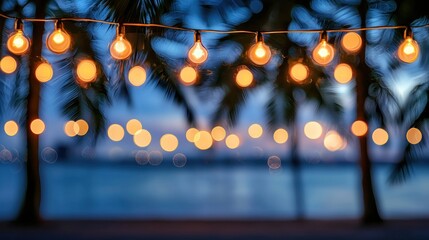 Tropical Night Lightscape:  Beachside Illumination Under Palm Trees