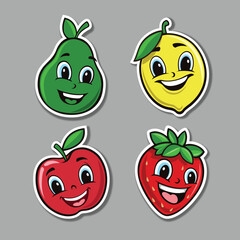 Obraz premium Funny Fruits with smiling face-Vector Sticker design and illustration.