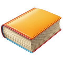 Vibrant orange hardcover book with glossy pages and colorful spine isolated on transparent background, cutout png