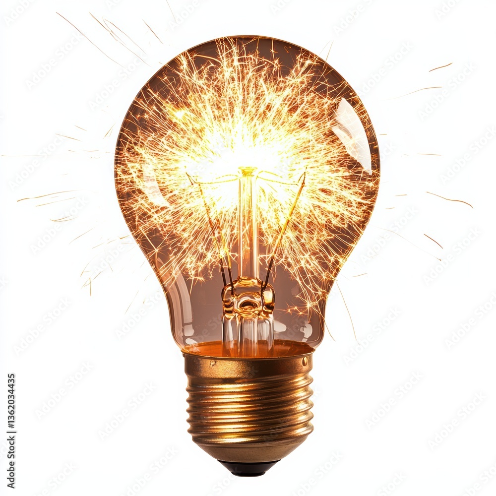 Poster lightbulb symbolizing idea concept. glowing light bulb with a brilliant spark inside