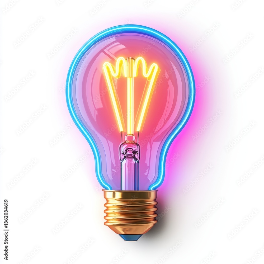 Poster lightbulb symbolizing idea concept. glowing neon lightbulb symbolizing futuristic design