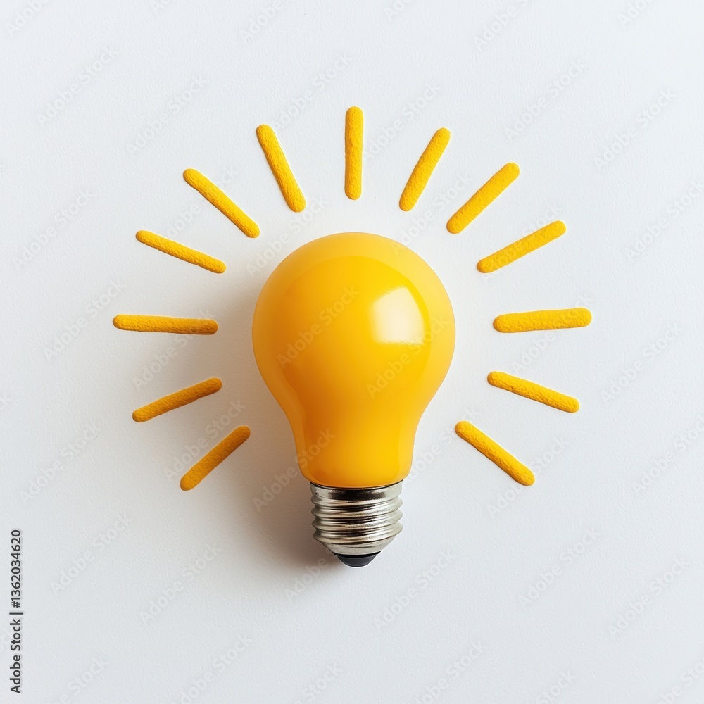 Poster lightbulb symbolizing idea concept. glowing lightbulb with sun like rays