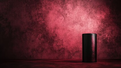 Empty cylinder product display.  Deep red backdrop