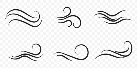Fototapeta premium Wind icSet wind blow line icon. Blowing wind outline icons. Windy weather symbol, logo - vectoron set on Transparent Background. EPS 10.
