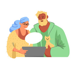 People use gadgets. Work online on a computer or laptop. graphic vector illustrations on a white background