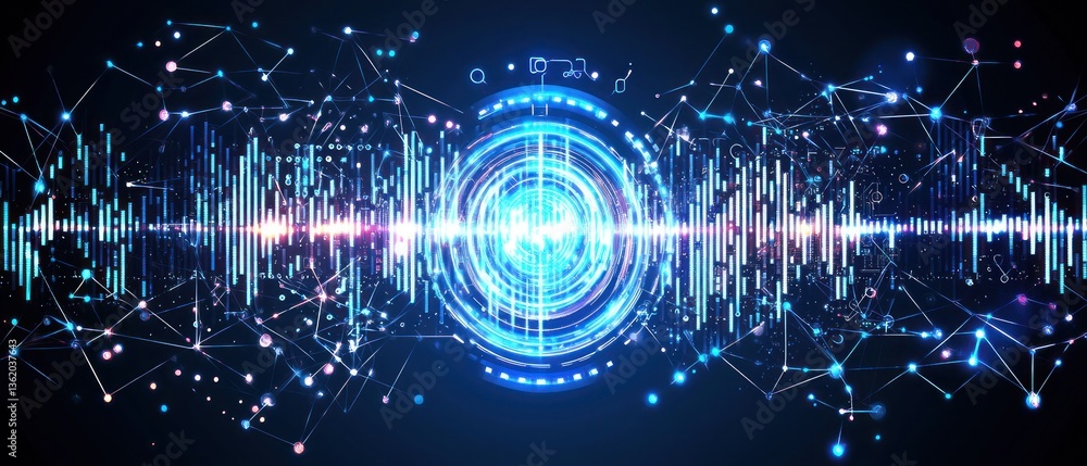 Aufkleber abstract digital waveform visualization: futuristic technology network