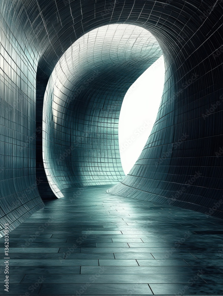 Poster generative ai illustration of abstract background of curved geometric wall and floor made of dark gl